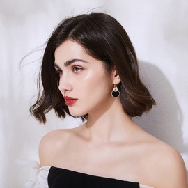 Black Gold Dangle Earrings for Women Zirconia Fashion Geometric Drop Statement Jewelry