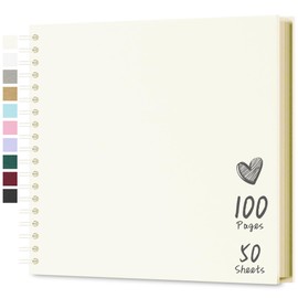 Hiwhy Photo Album Scrapbook 25.5 x 25.5 cm 50 Sheets DIY Scrapbook Hard Kraft Paper Baby Memory Book Family Birthday Wedding Anniversary Scrapbook, Beige