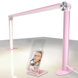 STOLAS Half Moon Light for Nail Desk with Phone Holder, 14 inch Height 3 Modes 3000K-6000K Dimmable LED Light, Desk Lamp for Nail Tech (Pink)