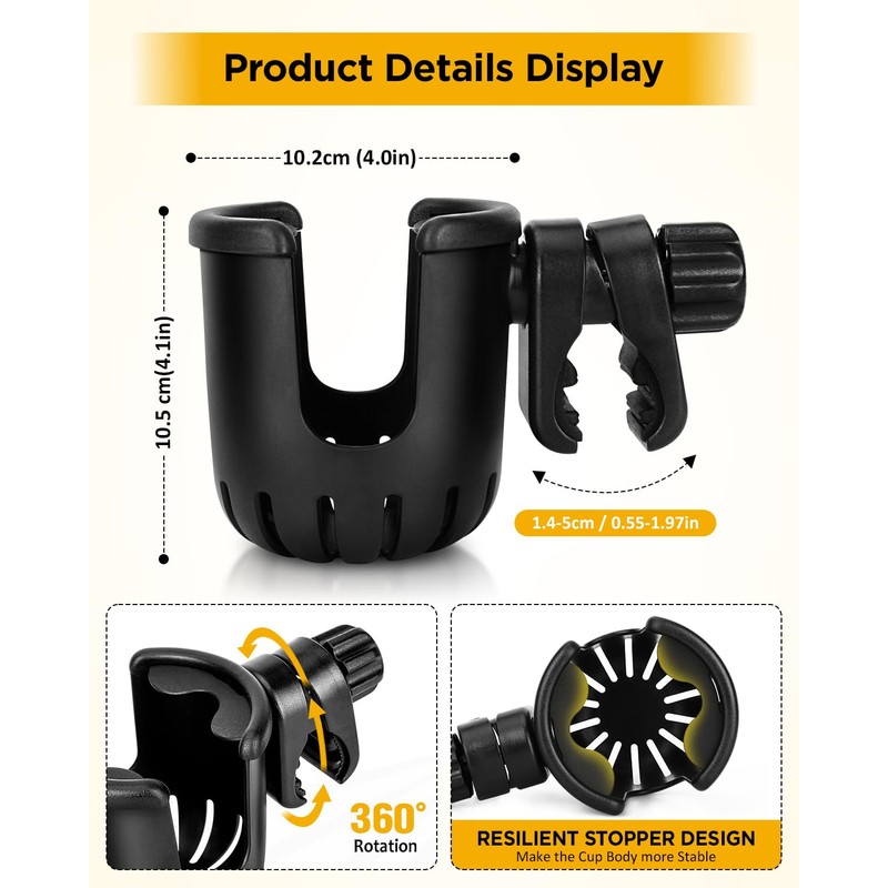 Universal Cup Holder Stroller Drink Holder for Bikes, Trolleys or