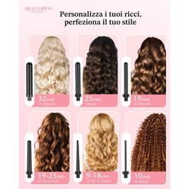 Set Ferro per Capelli, BESTOPE PRO 6 in 1 Cono per Capelli (10-32mm), Riscaldamento Rapido (30s), 2 Temperature per Tutti i Capelli, Spegnimento Automatico 60min