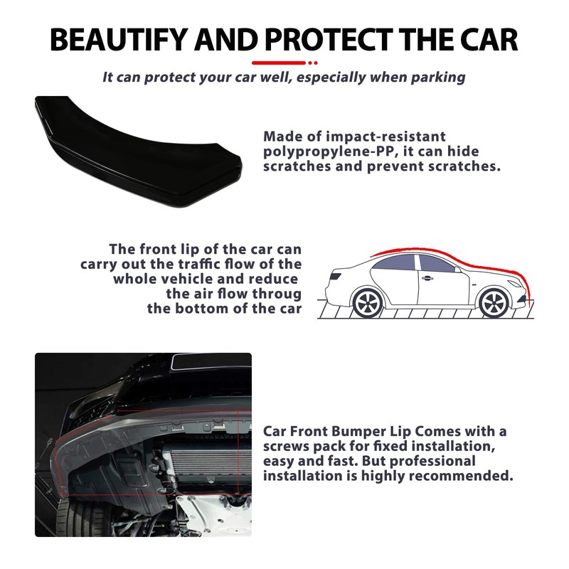 DEERMOTO Universal Front Lip for Car,4 PCS Kit Front Bumper