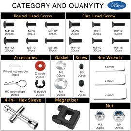 EPINON RC Car Repair Work Stand Repair Tool Set 360 Degree Rotation and 520 Pcs RC Screws Kit and RC Screwdrivers and Screws Pallet for 1/8 1/10 1/12 1/16 1/18 RC Car Crawler Truck Buggy (Blue)