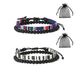 KRYMSON 2 Pieces Braided Bracelets and 2 Pieces Vermilion Bags Boho Bracelets Beaded Bracelets Summer Surfer Bracelets Fabric Bracelets Beach Bracelets Tibetan Bracelets