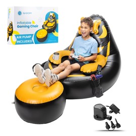 Qadory Inflatable Gaming Chair for Kids – Supports Up to 300 lbs, Includes Air Pump, Cup Holder, 2 Pockets – Durable Bean Bag Seat, Comfy Kids Gaming Chair & Top Gamer Chairs for Kid Room