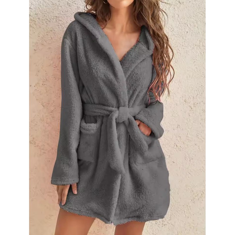 Women's Hooded Fleece Robe with Waist Belt – Cozy Layer