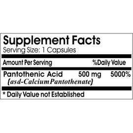 Naturetition Supplements Pantothenic Acid 500mg ~ 200 Capsules - No Additives