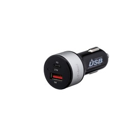 PNY USB-C Car Charger Power Delivery, Dual Port 27W USB-C & 5W USB-A