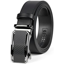 RAINSMORE Men's Genuine Leather Belt, Auto Lock, Cowhide Leather, Business/Casual, Stepless Adjustment, No Holes, Adjustable Size, Length 45.3 - 53.1 inches (115 - 135 cm), Men's Belt, Suit Belt, Gift