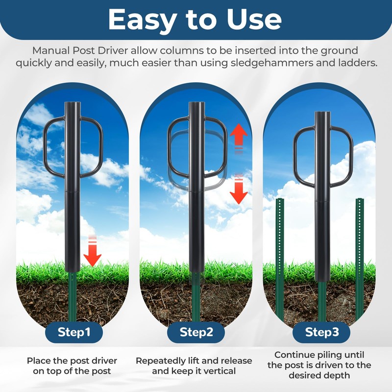 Fence Post Driver, 20LBS Fence Post Driver with Handle, 2.7