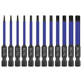 HPHOPE Professional Torx Bit Set 12-Piece Screwdriver Bit Set T5 - T40, Length 65 mm, 1/4 Inch Hex Shank with Storage Box