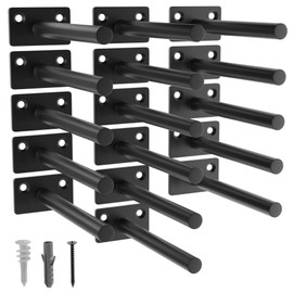 LEOPO Black 16-Pack 5 inch Floating Shelf Brackets, Hidden Shelf Bracket for Wood, Concealed Blind Shelving Support,Invisible Coated Brackets for DIY Decorative,Fit for Kitchen, Bathroom,Study Room