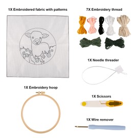 Embroidery Kit with Sheep Pattern, Hand Punching Adult Craft Kits,Tapestry Kits for Adults with Patterns, Colored Threads, Needles, Hoops and Instructions, Beginners Embroidery Kit