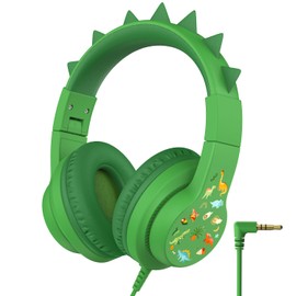 iClever HS19 Children's Headphones Over Ear, HD Stereo Headphones with Microphone, Volume Limiter 85/94 dB, Sharing Function, Foldable Headphones for School, Travel (Dinosaur)