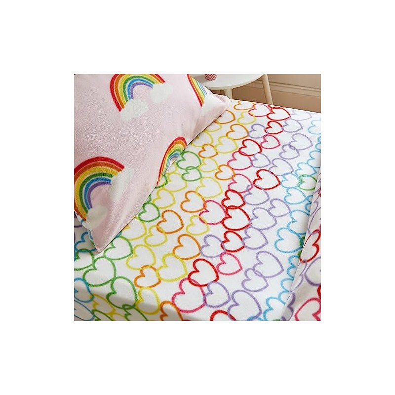 Catherine Lansfield Rainbow Hearts Cosy Fleece Junior Fitted Sheet Pink