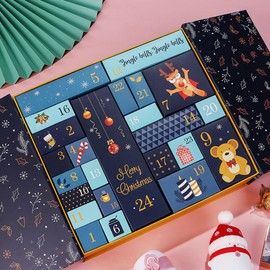 Christmas Advent Calendar with 24 Cardboard Treasure Boxes Empty Xmas Countdown Calendar to Fill Advent Calendar Storage Organizer DIY for Adults Kids Gifts Holiday Decoration (Blue)