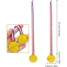 Happium 30 Pcs Winner Medals Kids Plastic Gold Medals Medals for Kids Party Favor Decorations and Sports Awards, Set of Gold Plastic Winner Medals Necklaces Sports Day Awards Star Classroom