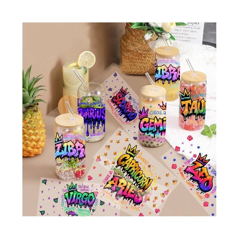 Pretty 12 Zodiac UV DTF 16oz Cup Stickers for DIY