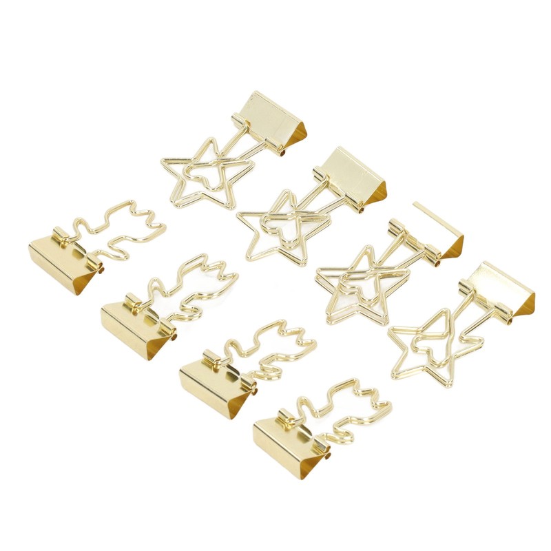 30pcs Gold Binder Clips Flower Shape Pentagonal Heart Shape Electroplating