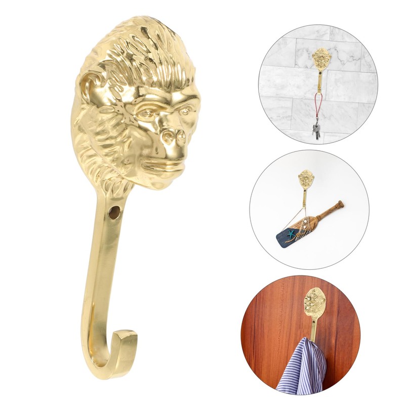 VILLFUL Golden Brass Gorilla Head Wall Hook Playful Animal Coat