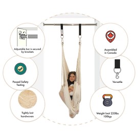 DreamGYM Doorway Hammock Swing - Hammock Chair with Doorway Stand - Sensory Swing for Adults and Children - Soft Ivory