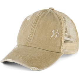 styleBREAKER Ladies Baseball Cap in Washed Used Look with Mesh Insert, Ponytail, 6-Panel, Hook-and-Loop Fastener Adjustable 04023085, Colour:Beige