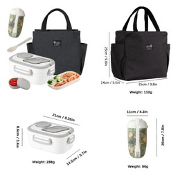 Adult Bento Lunch Box Set with Insulated Lunch Bag – Stackable 2‑Layer Leakproof Container, Built‑in Utensils, Sauce Cup & White Salad Cup, Microwave Safe for Work, Picnic (40 oz)