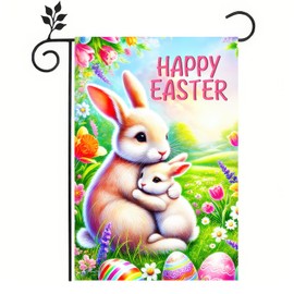 BlissYard Happy Easter Garden Flag 12x18 Inch Double Bunny Floral Colorful Eggs Flags Easter Decor for Outside Yard Porch Outdoor Banner Summer Spring Porch Farmhouse Outside Decortion