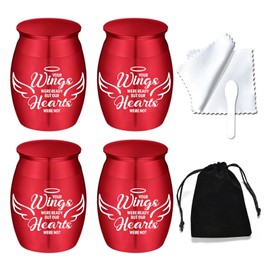 Small Keepsake Urns for Human Ashes Angel Wings Cremation Urns for Ashes 4 Piece Stainless Steel Funeral Memorial Ashes holder-Your Wings Were Ready, But My Heart Was Not (4Pcs-Red)