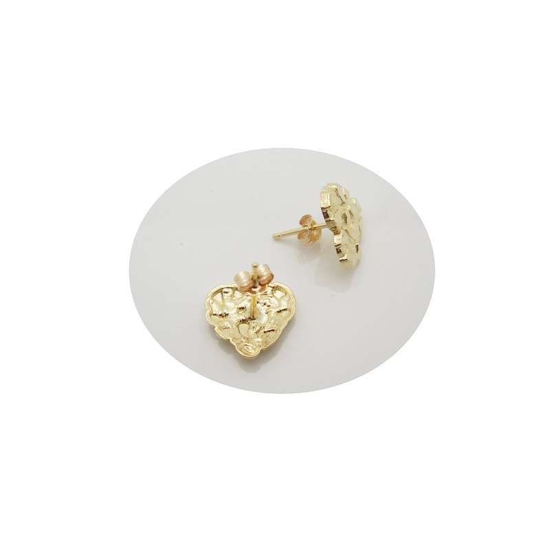 10K Yellow Gold Diamond Cut Nugget Heart Earrings