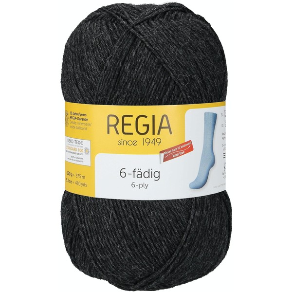 Regia 9801275 plain 6-ply hand knitting yarn, sock yarn, 150 g balls, Anthracite mottled, 18 x 10 x 10 cm