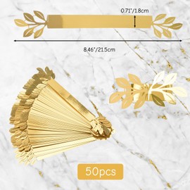 URROMA 50 Pcs Gold Leaves Napkin Buckle, Reflective Gold Leaf-Shaped Paper Napkin Holder Rings for Dinner Party Celebration Table Decor