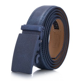 Marino Men’s Genuine Leather Ratchet Dress Belt With Automatic Buckle, Enclosed in an Elegant Gift Box - Granular - Indigo - Adjustable from 28" to 44" Waist