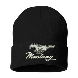 Mustang Car Beanie Hat Embroidered Vintage Cap (Black)