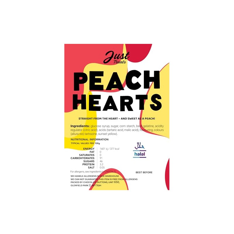Just Treats Peach Hearts (500g Share Bag)