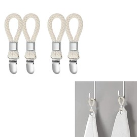 Hanging Tea Towels Clip - 4pcs Kitchen Towels Clips with Hanging Loop,Metal Tea Towel Hooks with Woven Cotton,Hanging Hooks Towel Hanger,Large Loop Towel Hanger,Sturdy Hanging Clips Tea Towel Holders
