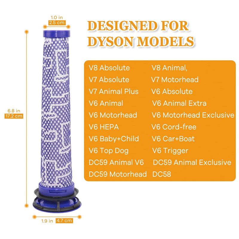 3 Pack Filter Replacements Pre Filters for Dyson V6, V7,