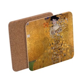 Cork Coaster - Gustav Klimt Portrait of Adèle Bloch Bauer I Art Vintage Original Gold Gold - 1 Unit (95x95mm)