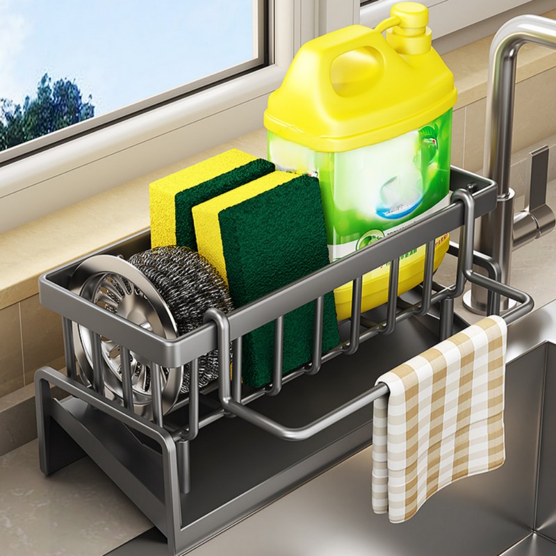 깔끔한 싱크대정리 자동 물빠짐 수세미 거치대 23x9cm 탄소강 Neat Sink