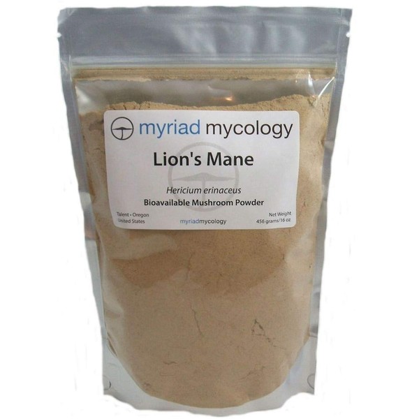 Myriad Mycology Lion's Mane Mushroom Powder 16oz or 1lb, Made in USA / Hou Tou Gu, 456g