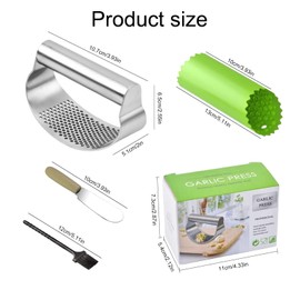 Garlic Press Rocker Heavy Duty Stainless Steel Garlic Mincer Garlic Crusher Garlic Chopper with Peeler and Scraper for Smash Garlic Built-in Bottle Opener
