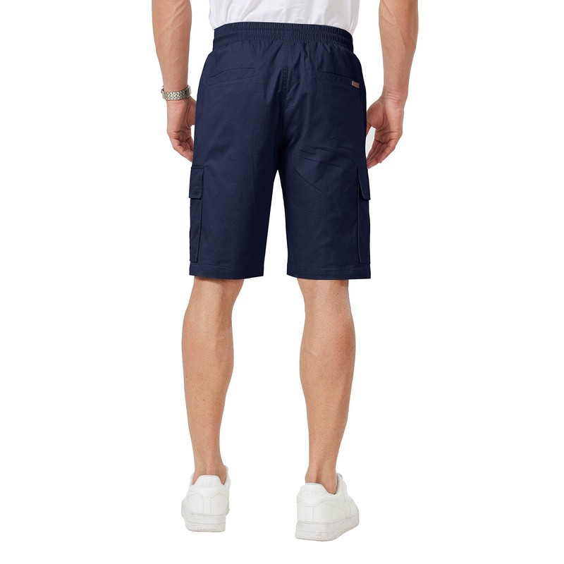 Ougelebo Men's Cargo Shorts Elastic Waist with Drawstring, darkblue, XXL