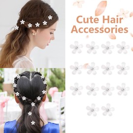14 Pcs White Rhinestone Flower Hair Claw Clips,Bridal Hair Barrettes Small Flower Hairpins for Women,Girls,Cute Mini Barrettes Hair Styling Accessories for Daliy Party,Wedding,Photograph (White)