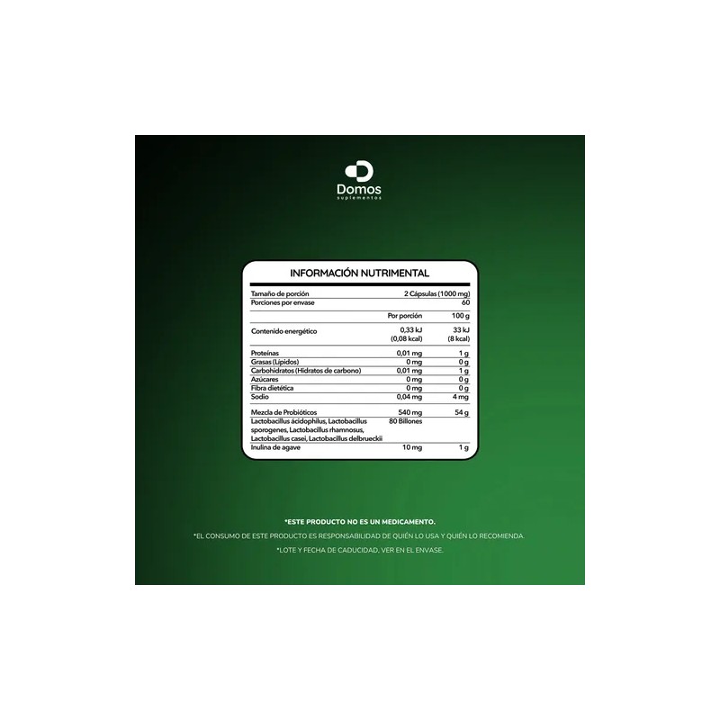 Domos - 80 Billones Probióticos - Inulina De Agave -120