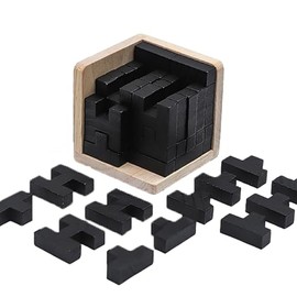 Wooden Brain Teaser Puzzle Cube Wooden Puzzles T-Shaped Jigsaw Logic Puzzle Educational Toy for Kids and Adults by AHYUAN (T and H Shape Black)