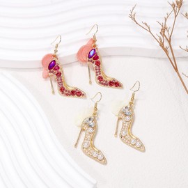 High Heel Earrings, High Heel Shoe Dangle Earrings for Women, Bohemian Stiletto High Heel Earrings for Ladies, Cute Lace Flower High-Heeled Shoe Statement Earrings Summer Boho Jewelry` (White)