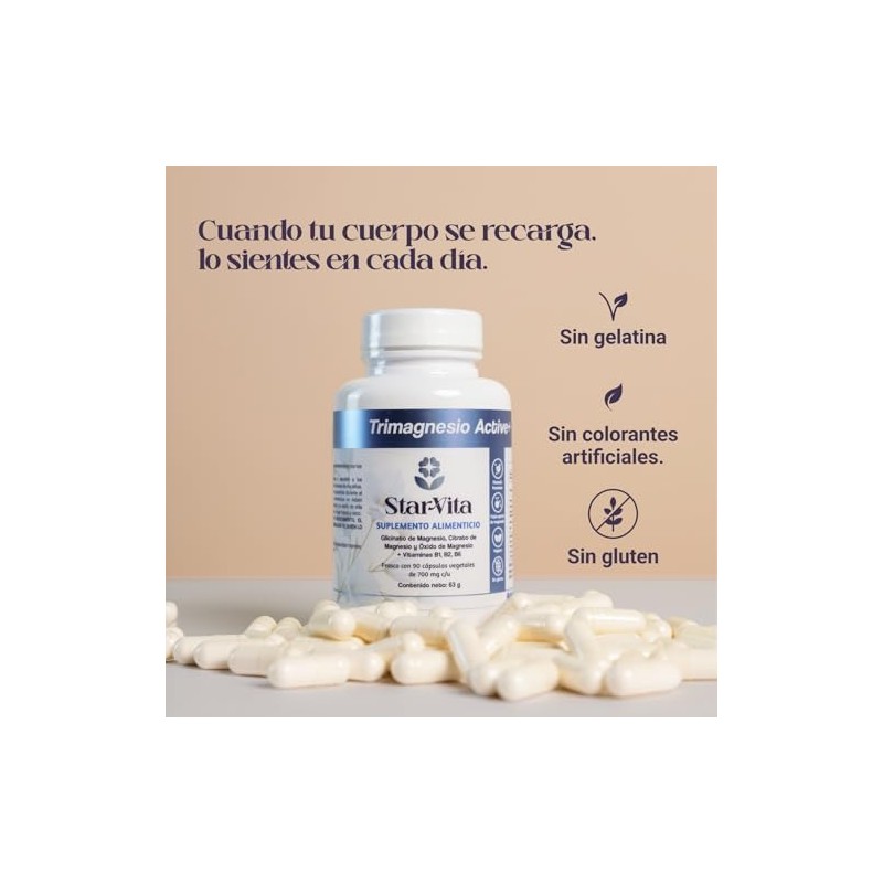 Trimagnesio Active Starvita Lab Glicinato, Citrato y Óxido 90 Cáps