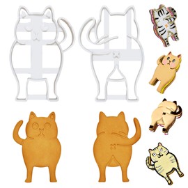 PoozyCatz - Chonky Kitty Cookie Cutter Set - 2 Pieces - Large 4" Size - Front and Back Cat Butt Cookie Cutters - Baking Supplies - Fondant - Candy - Sandwich Maker