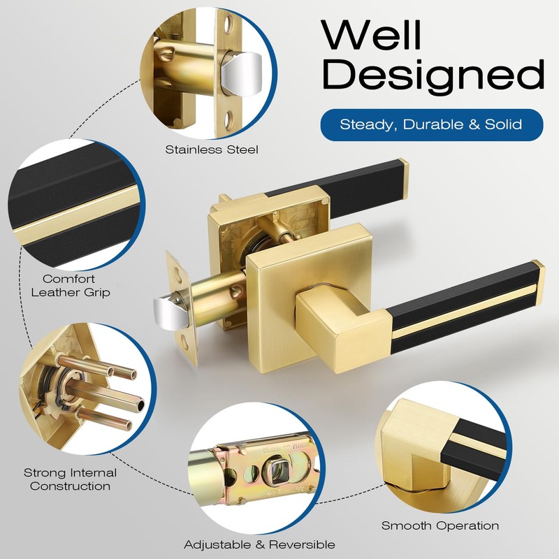 EHOMEWARE 5 Pack Gold Door Handles, Privacy Door Levers for
