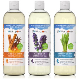 Natural Flower Power Liquid Dish Soap – Variety Pack – Citrus & Spice, Lemongrass, & Lavender – Plant-Based & Scented w/ Pure Essential Oils – Sulfate-Free Kitchen Soap – Vegan (16 Fl Oz 3 Pack)